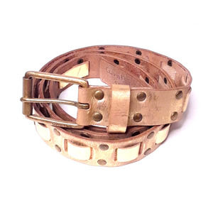 Size 1X Calvin Klein Jeans Genuine Leather Gold Laced Belt, VGUC! Rock Modern